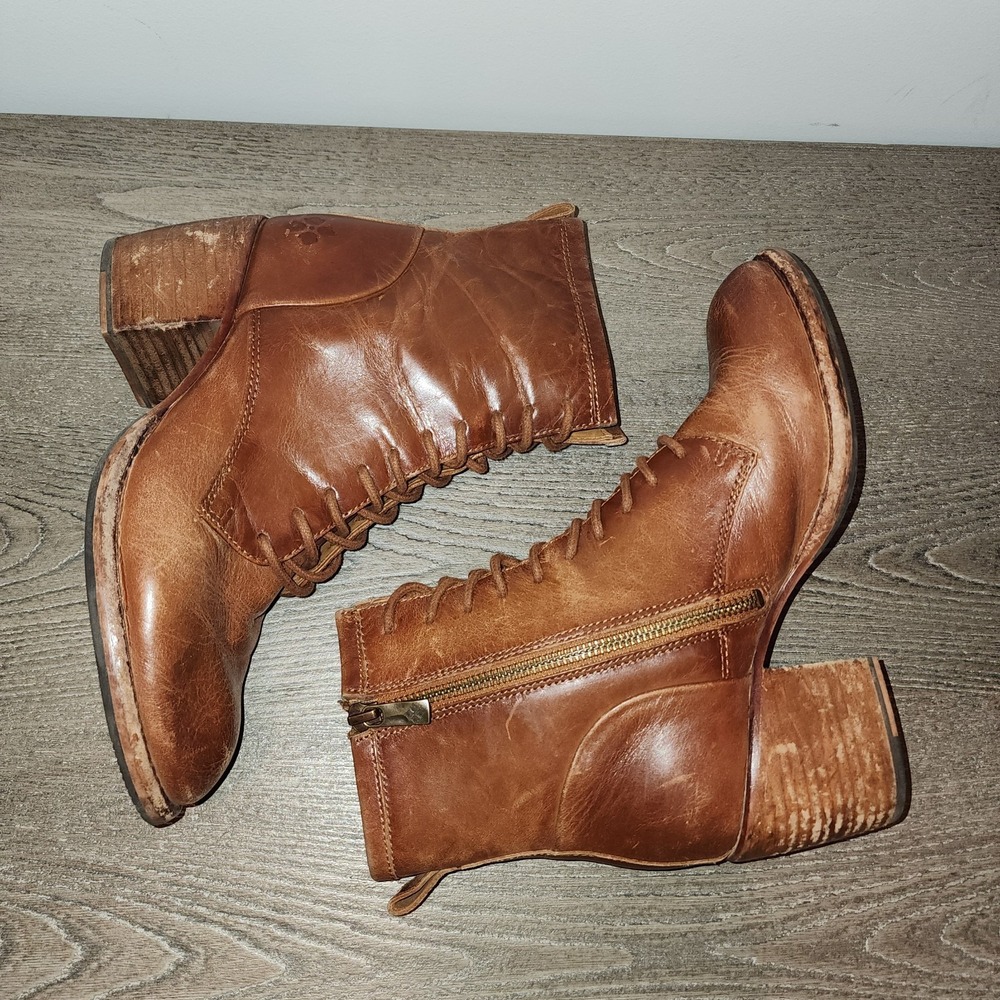 Patricia Nash Sicily Tan Leather Lace Up Ankle Boots 7.5 Boho Whimsigoth Prairie - Picture 10 of 16
